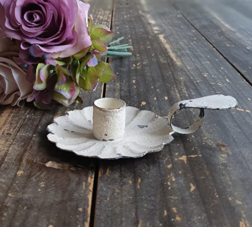 Kerzenhalter Kerzenständer Kammerleuchter für Stabkerzen antik Creme Landhaus Shabby Nostalgie Chic Antique
