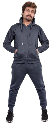 A2Z Mens Plain Hooded Tracksuit Joggers - T.S Plain Charcoal 5XL