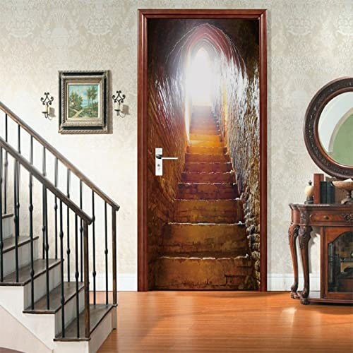 Tür tapeten 4d selbstklebend Geheimzimmer & Treppe Türposter Türaufkleber Wasserdicht Abnehmbare Vinyl türfolie Fototapete diy Wandbild Wohnzimmer Schlafzimmer Kinderzimmer Badezimmer B85 x H205cm