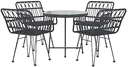 vidaXL Gartenmöbel 5-TLG. Gartengarnitur Sitzgruppe Gartenset Sitzgarnitur Gartentisch Gartenstuhl Tisch Stuhl Esstisch Schwarz Poly Rattan