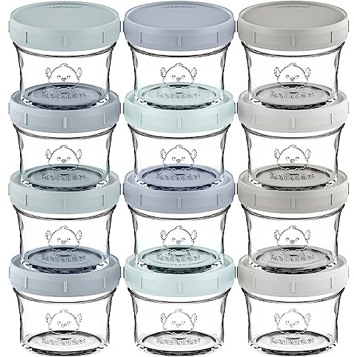 KeaBabies 12er-Pack Babynahrung Aufbewahrung Glas - Leckfest, Mikrowellengeeignet Baby Nahrungsbehälter, Kleinkind Brei Beikost Einfrieren Behälter, BLW Zubehör Baby, BPA-Frei (Slate)