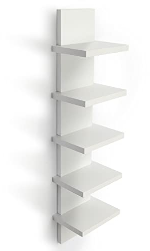 Bloddream 5 Tier Wall Shelves White, Vertical Column Shelf Floating Storage Home Decor Organizer Tall Tower Design Utility Shelving Bedroom Living Room, 30.7, 31