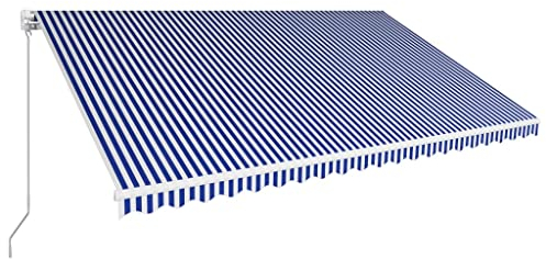 Yolola Gelenkarmmarkise Einziehbar Versenkbaren Markise Markise Aluminium Balkonmarkise Sonnenschutz Sonnenmarkise Terrassenmarkise Outdoor-Markise Markise Für Balkon 500 x 300 cm Blau und weiß