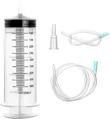 Spritze 500ml mit Schlauch Große Plastikspritze Wiederverwendbare Flüssigkeitsspritze Ölspritze Dosierspritze aus Kunststoff für Labor, Garten, Tiernahrung und Industrie
