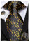Hi-Tie Herren Weihnachtskrawatte Set Krawatte Einstecktuch Manschettenknöpfe Set Match Rentier Schneeflocke Xmas Baum Muster für Hochzeit Prom,Schwarzgoldene Zuckerstange