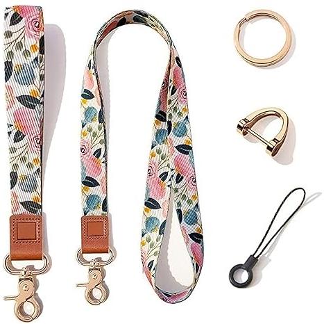 Xinlon Laniere Porte Clé, Cordon Badge Tour de Cou, Cordon Tour de Cou Pour Clef, Cordon Imprimé Floral, Collier Porte Carte Avec Boucle Amovible Pour Voiture Clé ID Badge Carte Caméra Portefeuilles