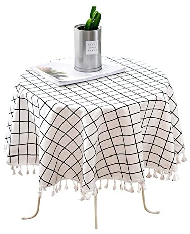 ULTRAWAVE Manteles Manteles Comedor Mesa Redonda Tela de algodón Grueso Ropa navideña Tela de impresión de Rejilla Blanca Blanca Cubierta de Mesas