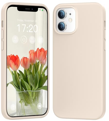 PuyaTeya Liquid Silikon handyhülle für iPhone 12 hülle,iPhone 12 Pro hülle, Hochwertiges Silikon-4 Schichten stoßfeste Handyhülle, kratzfestes weiches Mikrofaserfutter 6.1 Zoll (Beige)