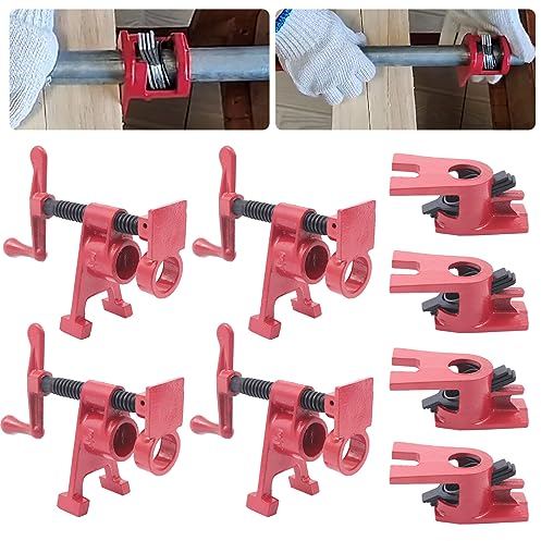 Jolre Lot de 4 Serre-Joints à Vis pour Tuyau Fileté en Fonte Rouge, Serrage Rapide pour Travail du Bois