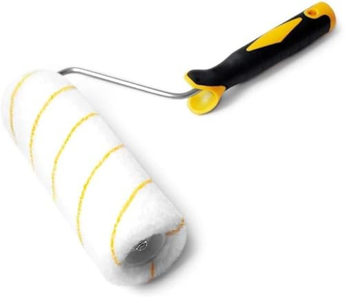 Quercos. Rodillo Antigoteo Profesional 22 cm Hilo Amarillo – Rodillo Pintura Pared Poliacrílico borde Redondeado - Rodillo Techo Raya Amarilla - Rodillo Antigota.