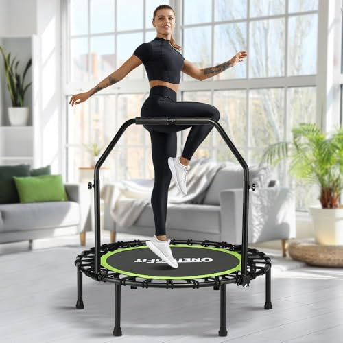 ONETWOFIT klappbares Trampolin für Erwachsene, 101cm Mini Fitness Trampolin W/einstellbare Schaumstoffgriff Bungees, leise Übung Trampolin für persönliche Indoor