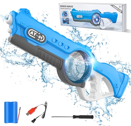 Elektrische Wasserpistole für Erwachsene Kinder, Wasserpistolen mit Licht, 9 m Reichweite, 820ml Große Kapazität, Automatische Wasseraufnahme, Wasserspritzpistole für Sommer Pool Spielzeug (Blau)