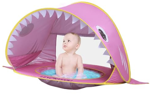 Balakaka Tienda Playa Bebe Anti UV 50+, Pop-up Tiendas de Campaña con Mini Piscina/ 4 Picos de Tierra, Plegable Portátil Tienda de Playa para Playa Jardín, Rosa