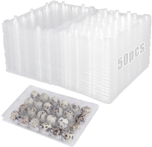 50 Stück Wachteln Eierschachteln, 24 Gitter Kunststoff Eierschalen mit Deckel, PVC Quail Eierhalter, Quail Eierboxen, Transparente Wachteleierschachteln für Kühlschrank