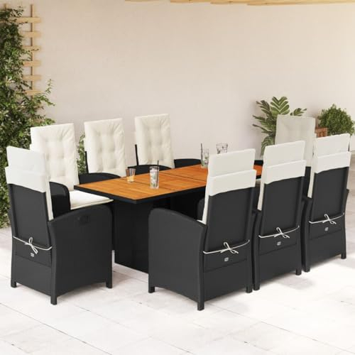 SECOLI Polyrattan Sitzgruppe Garten Essgruppe 8 Personen Rattan Gartenmöbel Set mit 8 Rattansessel Hochlehner Verstellbar Essgruppe Outdoor Gartengarnitur Sitzgarnitur Schwarz 9-tlg-Type-293