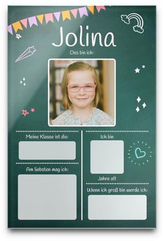 CHRISCK design Personalisierte Meilenstein Tafel zur Einschulung - Foto Wandbild für Schulkinder zum beschriften - Größen ab 15x20 cm - 1. Schultag Meilensteine zum selbst ausfüllen