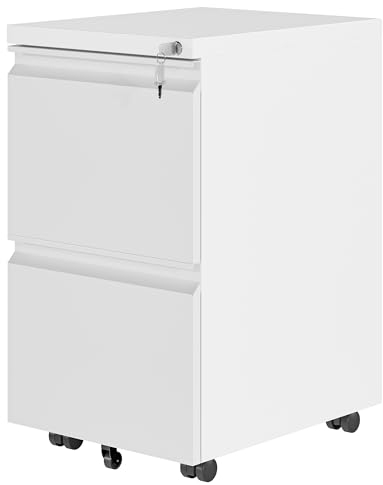 YITAHOME Mobile Filing Cabinet with 2 Lockable Drawers, Anti-tipping Rolling Filing Cabinet with Wheel for Home Office, Under Desk File Storage Cabinets for Letter/Legal/A4 Size, 51 x 39 x 71cm