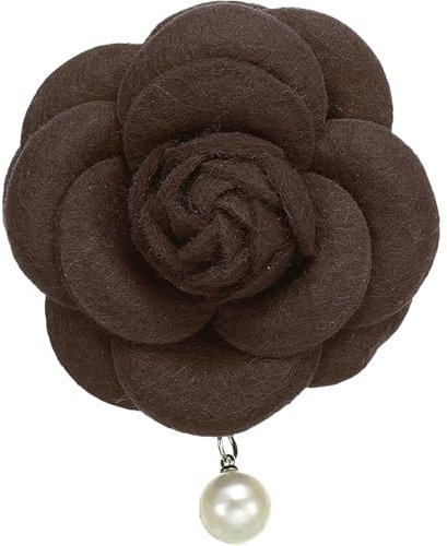 Broches en Forme de Fleur de Camélia, Broches Vintage en Tissu avec Perles Artificielles, Élégantes Épingles Florales pour Femmes, Chapeau, Robe, Chemise, Cravate, Violet (Marron)