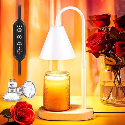Charfia Candle Warmer Lamp UK, Dimmable Candle Lamp Warmer Candle Heater for Indoor Candle Burner, Height Adjustable Wax Melt Lamp Warm Lamp with 2H/4H/8H Timer, Gifts for Women Candle Warmer Lampe