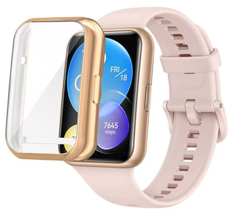 Hülle für Huawei Watch Fit 2 Schutzfolie Schutzhülle, Silicone TPU Displayschutz Case Cover, Anti-Kratz Anti-Staub Schutz Gehäuse für Huawei Watch Fit 2 (Rose)