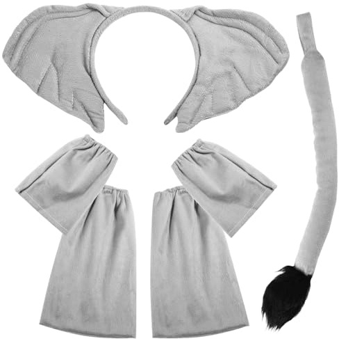 XEPST Animal Elephant Costume Set, Elephant Ears and Tail Set with Ear Headband and Tail for Animal Costume Cosplay Birthday World Book Day Halloween Fancy Dress Party Supplies