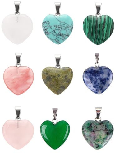 KGDUYC Herzförmige Anhänger aus Stein - 9 Stück Natürliche Sternkristall,Herzanhänger,Kristallsteine Glücksbringer, Quarz Edelstein, Heilung Chakra Stein für Halskette schmuck Mache