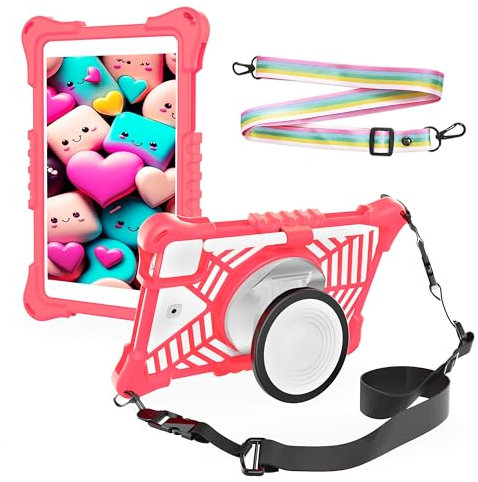 Custodia tablet 10 pollici Silicone con supporto e 2 cinghie per appenderlo Universale Compatibile con tutti i modelli di tablet da 10“ a 13” Robusto protetto dagli urti (Rosa)