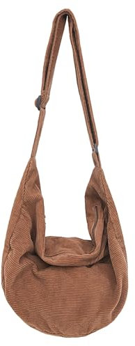 ibalulu Umhängetasche Damen Crossbody Bag, Cord Tasche Handtasche Damen Groß Casual Schultertasche mit Verstellbarer Schultergurt für Schule Büro Arbeit Reisen Ausflug Einkauf (Braun)