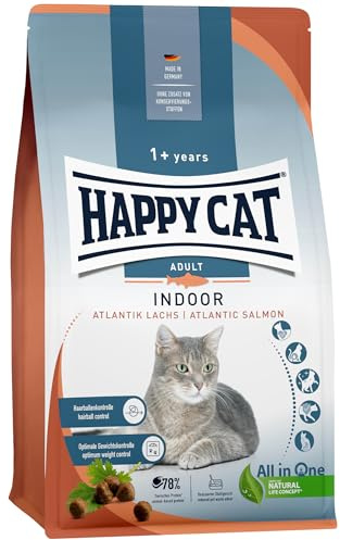 Happy Cat Indoor Adult Atlantik Lachs M - Trockenfutter für ausgewachsene Katzen und Kater - 4kg
