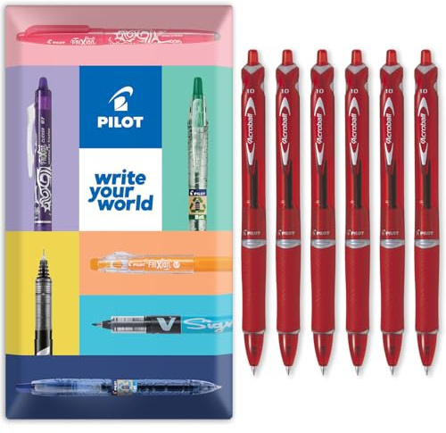 PILOT Acroball Retractable Ballpoint Pen - Begreen Range 79% Recycled - Pack of 6 Pens - Medium 1.0mm Nib - In Envelope Gift Packaging - Ideal for Writing, School, Home, Office. (Red)