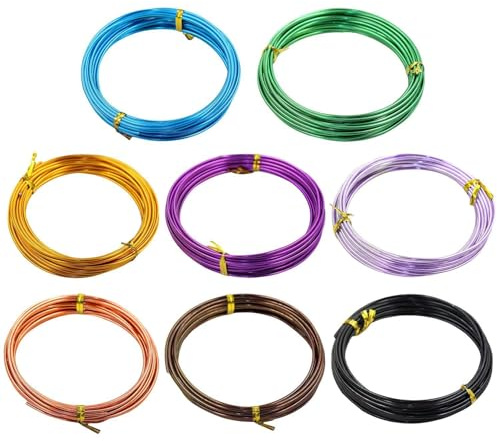 EHDWXVZM Filo di Alluminio Artigianale da 8 Rotoli, Filo di Alluminio Artigianale Colorato, Filo Metallico Pieghevole, Filo di Alluminio per Gioielli da 2 Mm, Filo di Alluminio Fai da Te Fatto A Mano