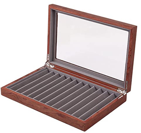 Grande vitrine en bois avec couvercle en verre et fermoir en métal 3 couches avec fenêtre supérieure en verre 31 x 20 x 4,5 cm