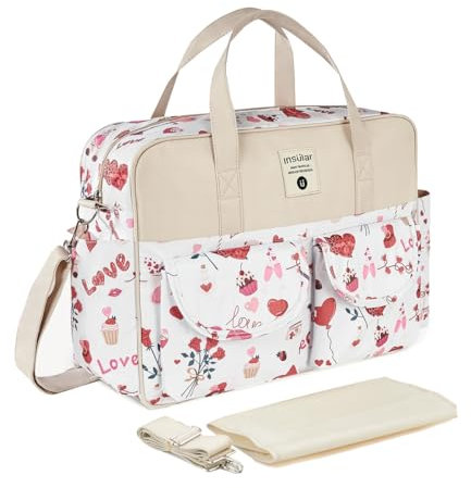SONARIN Sac à Langer Multifonctionnel Grande Capacité, Imperméable avec Bandoulière et Matelas à Langer, Sac de Maternité et de Voyage (Beige-Rose)