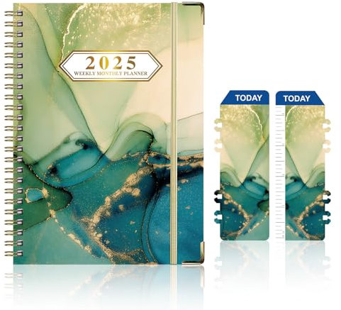 Terminplaner 2025,Spiralbindung,Januar 2025-Dezember 2025,Hardcover Terminplaner, Spiralkalender,Organizer A5,Strukturierte Wochenübersicht,mit Gummiband,Schülerkalender,A (Goldfolie)