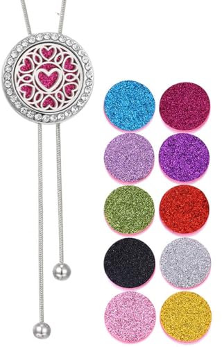 RIXERKOC Ätherisches Öl Diffusor Halskette für Damen, Aromatherapie Anhänger Halskette verstellbares Edelstahl Kette mit 10 Filz Pads, ätherisches Öl Schmuck Geschenk für Frauen Männer (E)