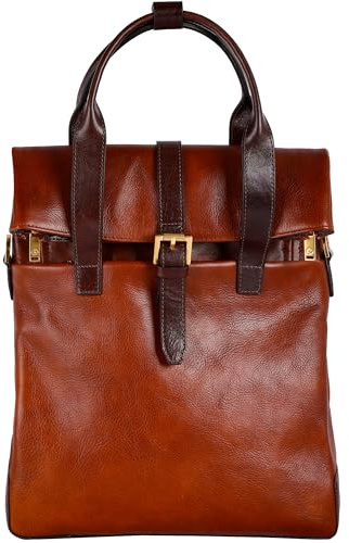 Time Resistance Lederrucksack - Business- und Freizeitrucksack - Echtes Leder - Italienische handgefertigte Tasche (Cognac-Braun)