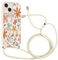 Kueqeay Handyband für iPhone 15 Hülle mit Band 6,1'', Aesthetic Weißer Blume Muster Verstellbarer Halskette Handyhülle mit Kordel zum umhängen Silikon Stoßfest Schutzhülle mit Kette, 01