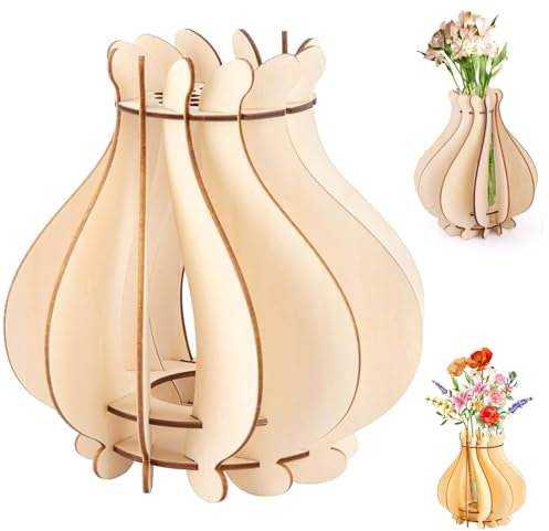 Vase en Bois pour Bouquet de Lego, Puzzle 3D Vase à Fleurs en Bois, Kit de Construction pour Fleurs Artificielles, Roses, Tulipes, Tournesol (Tourner)
