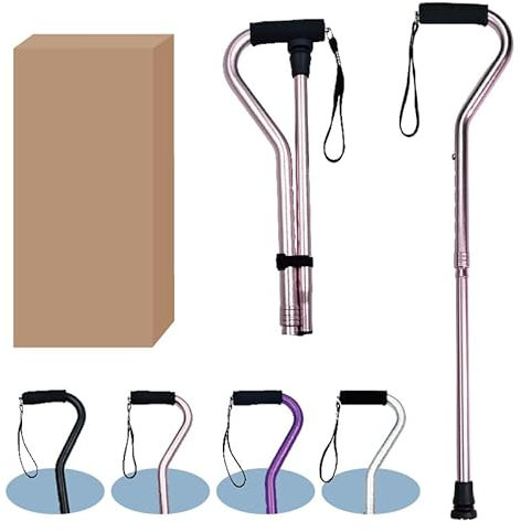 Gehstock, verstellbar, mit versetztem, weich gepolstertem Griff, für Damen und Herren, leicht, bequem, Stabilitätsbasis, Mobilitätshilfe für Männer, Frauen und Senioren (Rosa)