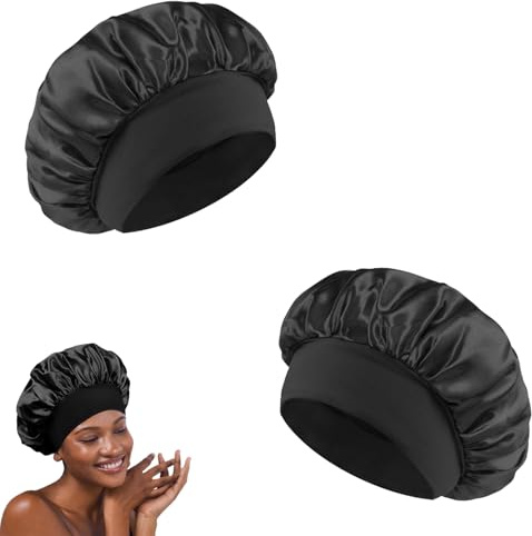 2 Stück Schlafhaube Seide,Seidenhaube zum Schlafen,Silk Bonnet Sleep Cap,Satin Haarhaube für Die Nacht,Schlafhaube Haare Schützen,Satin Haube mit Gummizug,Schlafmütze,Haarschutz für Damen und Mädchen