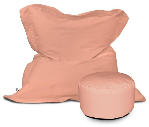 rucomfy Beanbags Giant Indoor/Outdoor Squashy Squarbie Bean Bag. Use as Cushion, Chair or Lounger. Water & UV Resistant 170 x 130cm (Dusky Pink, With Footstool)