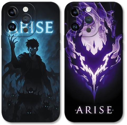 TBNMBGY 2 Stück Anime Schwarz Handyhülle für iPhone 12 6,1 Hülle, Manga Solo Leveling Heißblütiger Motiv Muster für Junge, Stoßfest TPU Kratzfest Fallschutz Cartoon Schutzhülle, Mode