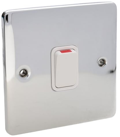 DETA VE1390CHW Single 20A Switch Double Pole Wall Faceplate Chrome White