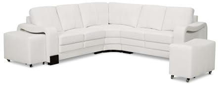 Genuine Leather Corner Sofa with 2 Ottomans – L Shaped Sofa Corner for Family, Modern Leather Sofa with Footstools, Spacious and Comfortable Sectional Sofa, Large White Corner Sofa - SAN FERNANDO