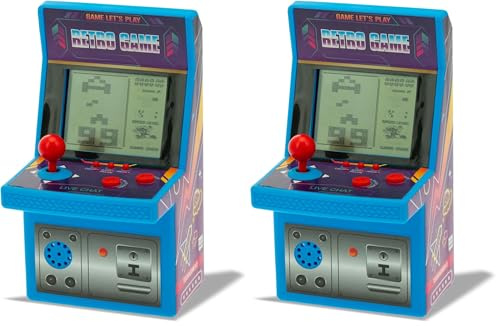 Teorema Giocattoli, Mini Arcade Game, Console Retro Game Portatile con Classici Videogiochi 8-Bit, Schermo LCD e Suoni, Game Boy Elettronico Tascabile, Pile Incluse, Doppio Colore Casuale (Rosso/Blu)