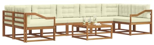vidaXL Outdoor-Sofagarnitur mit Kissen 8 pcs Natur und Creme, Ecksofa-Set aus Akazienholz, modernes Gartenmöbel, Flexibles modulares Sitzen für Terrasse und Hinterhof-Lounge, beige Stil