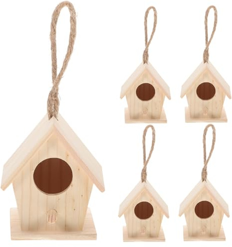 POPETPOP 5 Stück Kleiner Vogelhaus als Gartendekoration mit Realistischem Vogelnest Design und Aufhänger für Garten und Fotohintergründe Zufällige Farbe