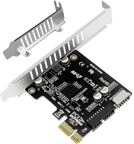 MZHOU Tarjeta de Expansión PCIe USB-C, Adaptador PCI Express x1 a Type-E (A-Key) + Puerto Frontal USB 3.0 19-Pin, 5Gbps con Disipador de Calor y Chip VL805 para Windows 11/10/8/7/XP/Vista