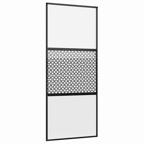 Mhdvray Schiebetür aus Glas 90 x 205 cm, Moderne Glastür mit Schiebesystem und Türstopper, Raumtrenner aus Aluminium in Schwarz, Platzsparende Zimmertür für Innenbereich