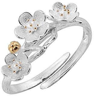 Iszie 925 Sterling Silver 3D Flower Rings Blossom Adjustable Flower Rings For Women